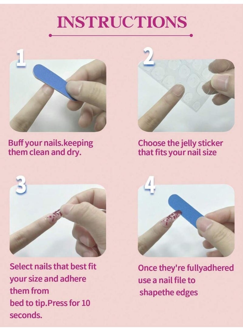 أظافر تركيب لون عنابي غامق 24 قطعة – شكل لوزي/مدبب لامع مع ملصقات لاصقة ومبرد - Image 5